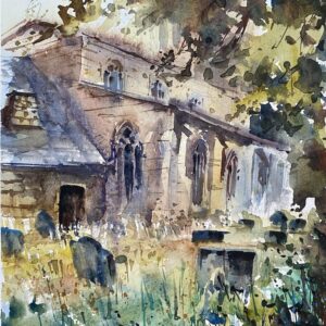 阳光下的霍比教堂（原创水彩画）